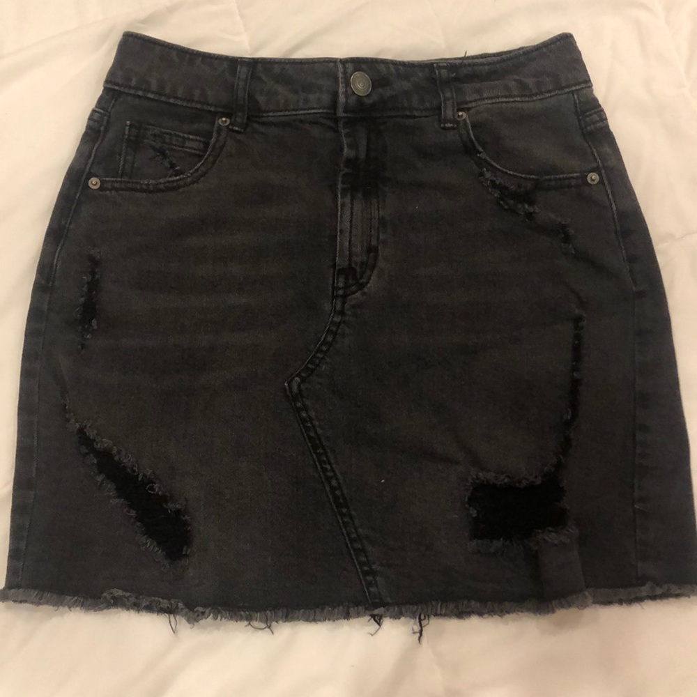 Distressed Black jean skirt